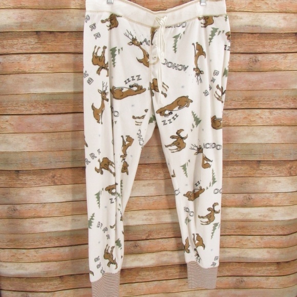 PJ Salvage Snoozing Reindeer Jogger PJ Bottoms L - Picture 1 of 16